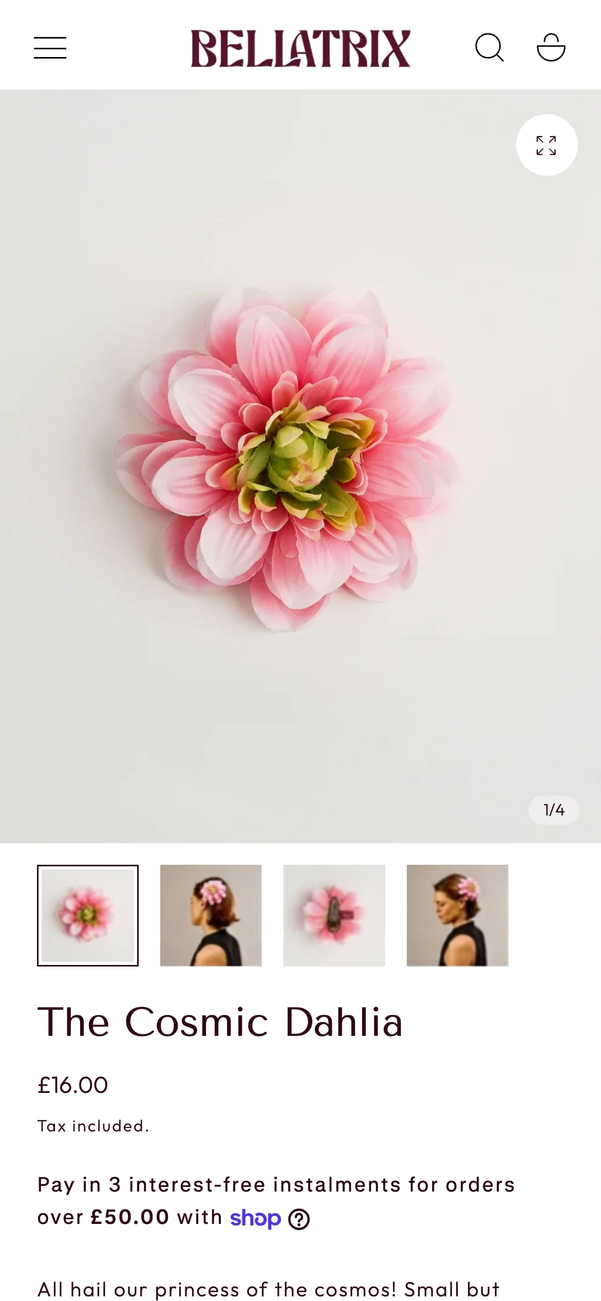 Bellatrix on mobile — The Cosmic Dahlia product page