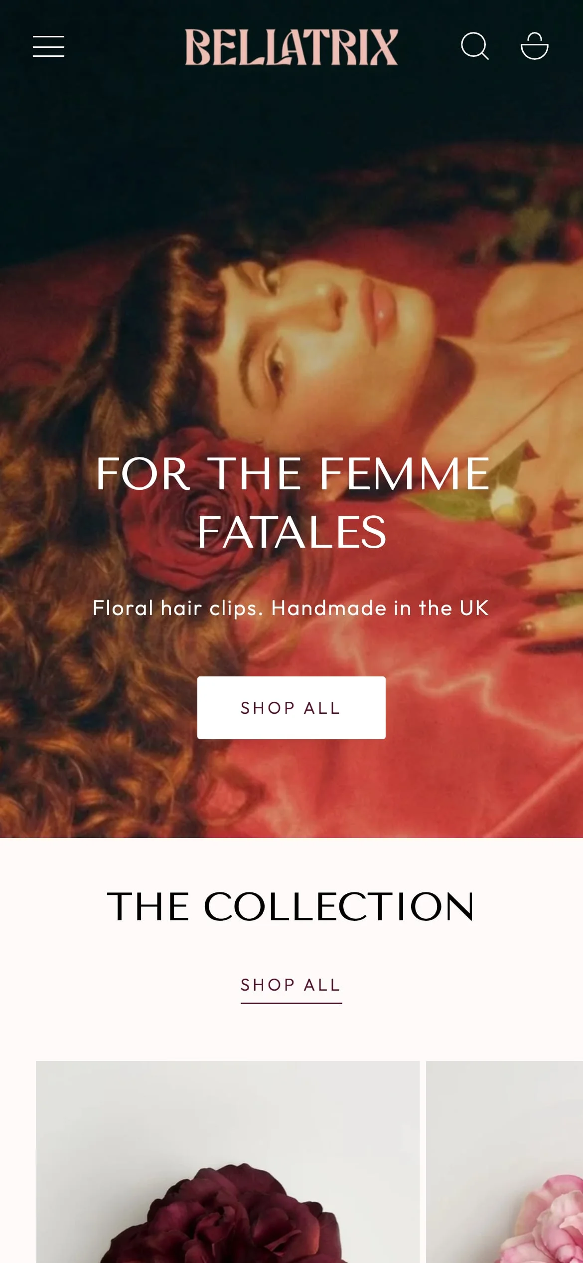 Bellatrix on mobile — homepage