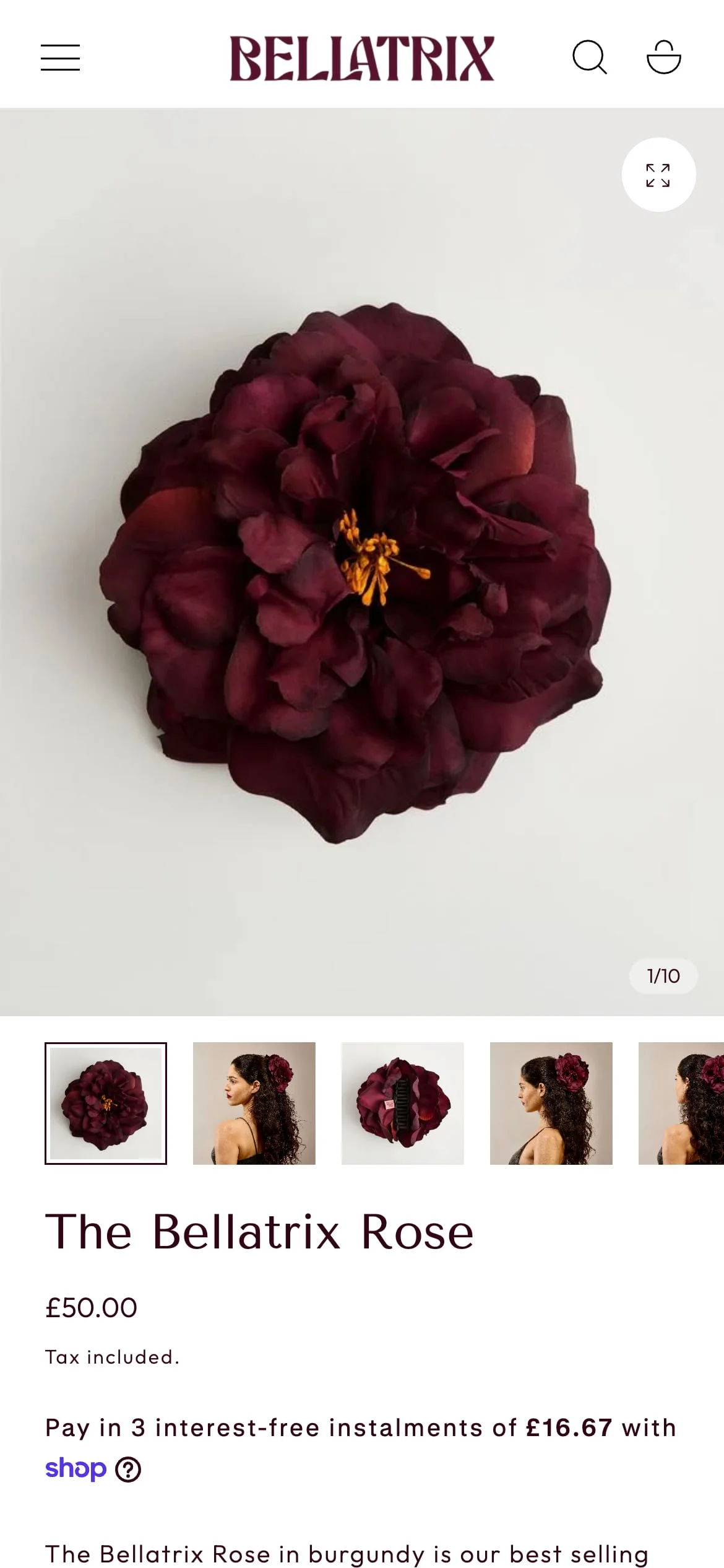 Bellatrix on mobile — The Bellatrix Rose product page