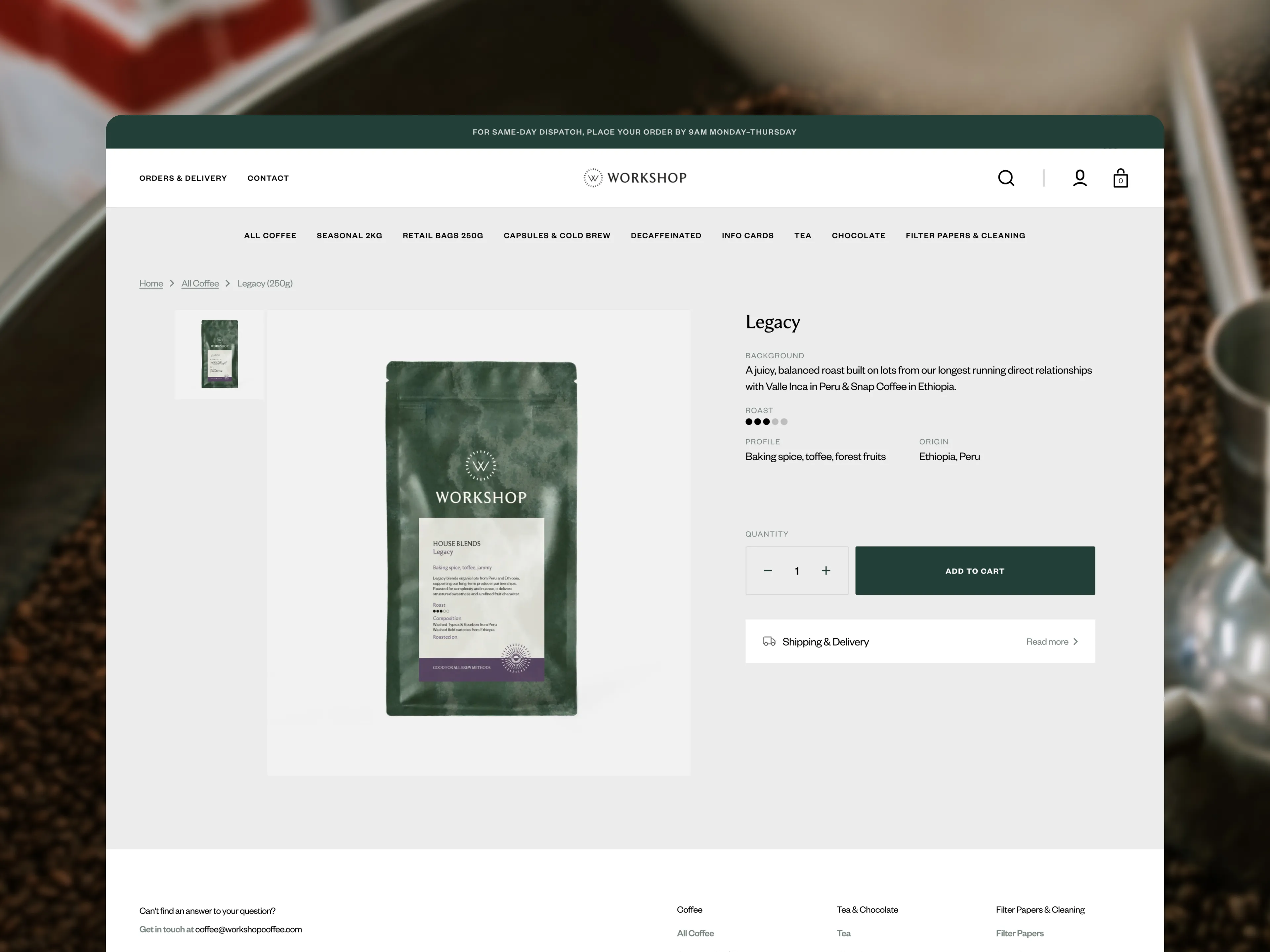 Workshop Coffee — trade product page