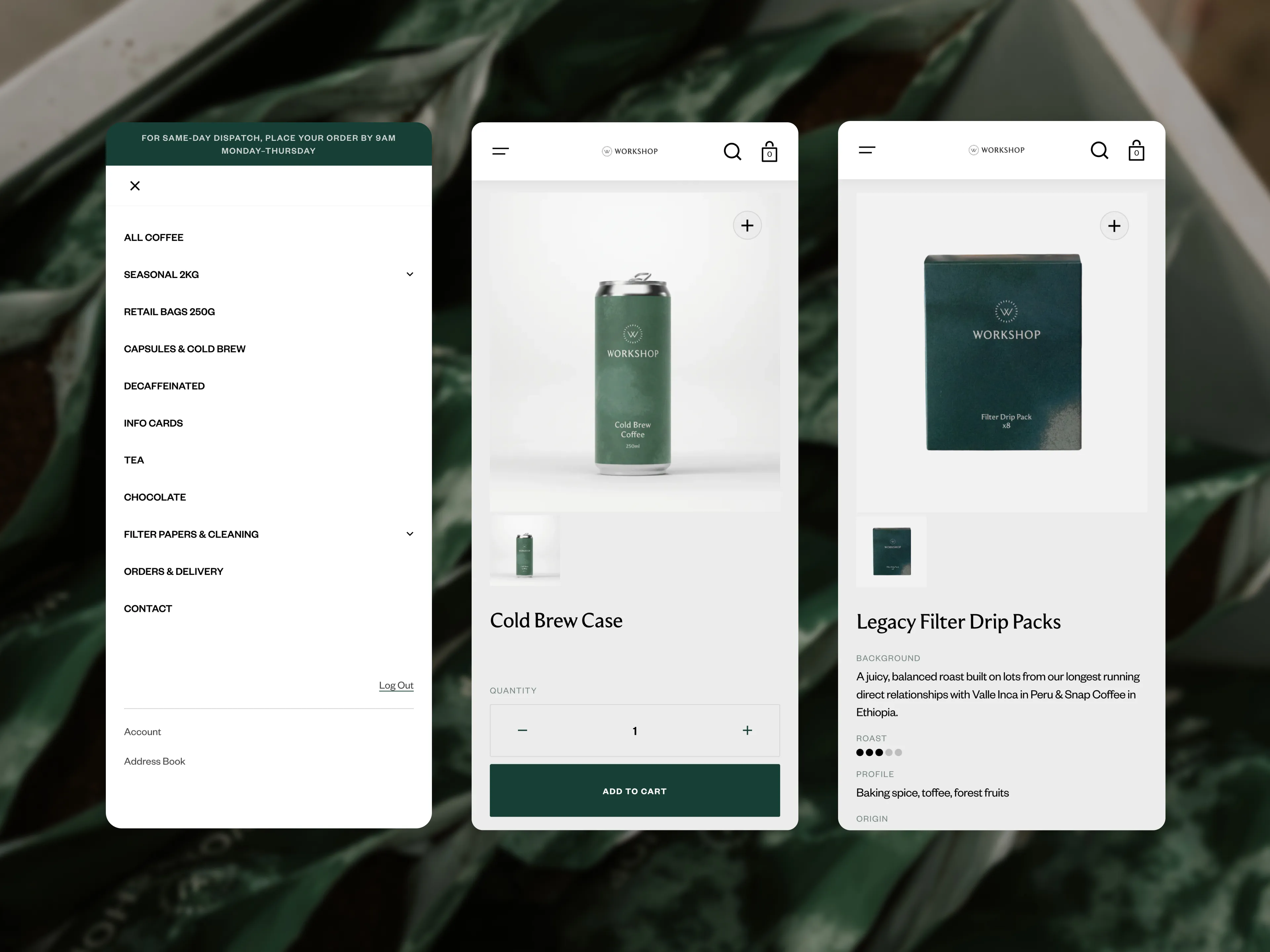 Workshop Coffee — trade store on mobile